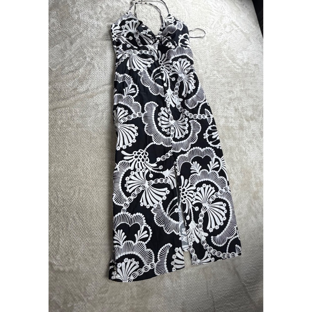 Banana Republic‎ strapy Shell Print Maxi Dress V-Neck Tie Front Slit size 6 - Picture 3 of 16